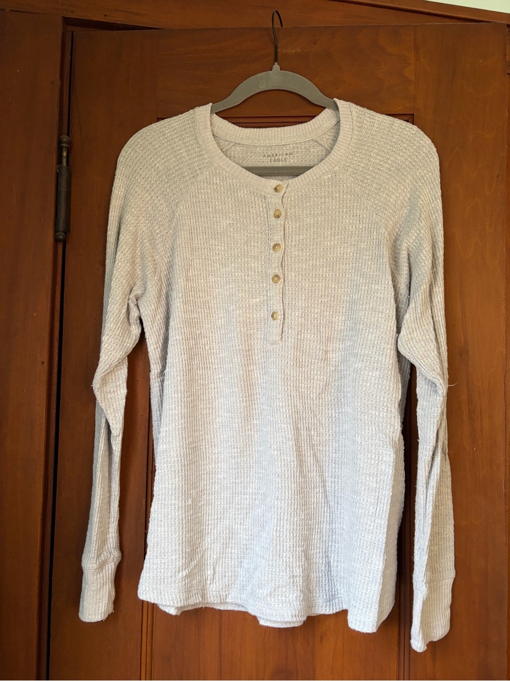 American Eagle Outfitters Heather Gray Waffle Knit Henley